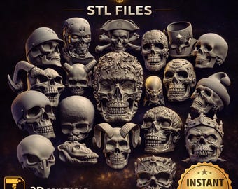 Paquete de calaveras STL: modelos de decoración de terror góticos y fantásticos imprimibles en 3D (descarga digital)