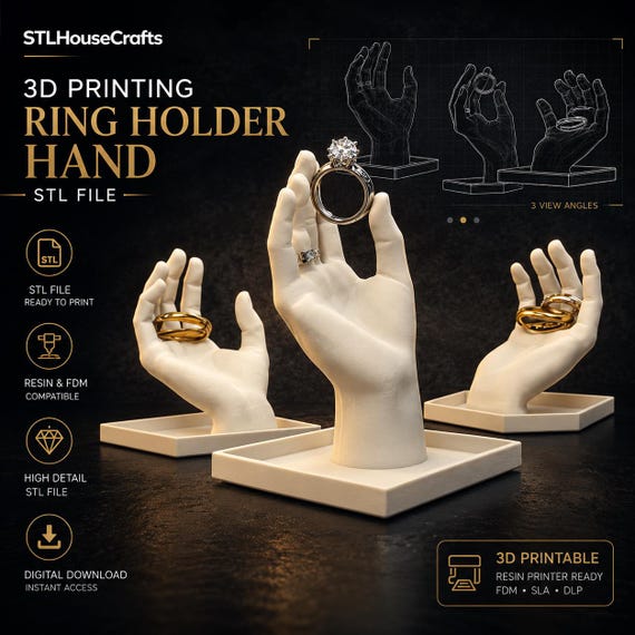 3D Printable Hand Ring Holder STL File | Jewelry Display Stand (Digital Download)