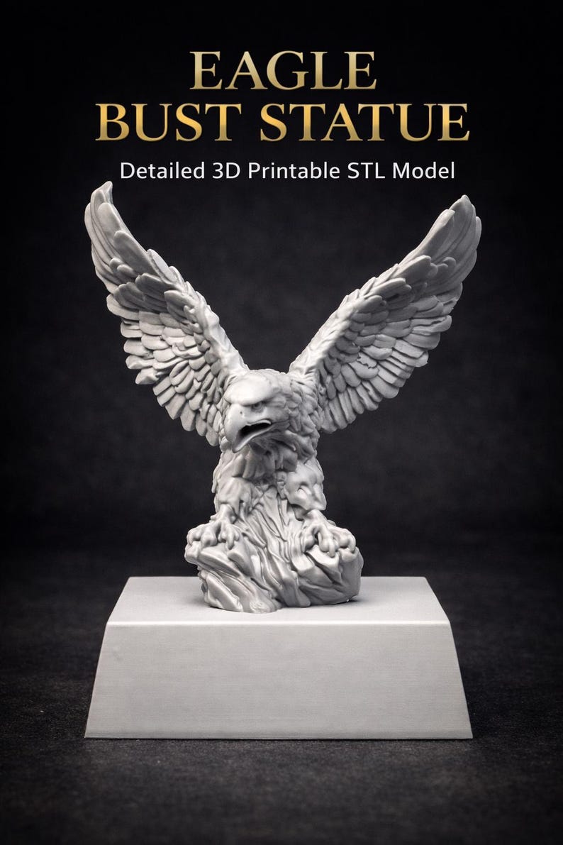 Eagle Statue STL – 3D Printable Bust Sculpture – Detailed Resin Model – Wildlife Home Decor File image 2