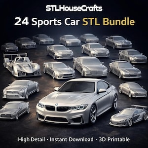 3D-afdrukbare sportwagenmodellen: bundel met 24 STL-bestanden (digitale download)