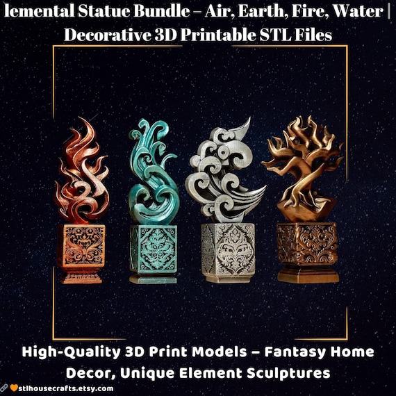 Elemental Statue Bundle: Air, Earth, Fire, Water - 3D Printable STL Files