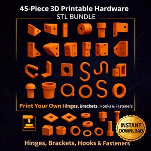 45-delige 3D-afdrukbare hardware STL-bundel: scharnieren, beugels, haken (digitale download)