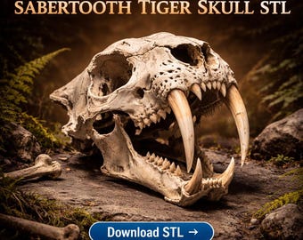 Sabertooth Tiger Skull STL | Smilodon Fossil Replica 3D Print Model (Digital Download)