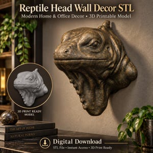 Leguanhuvud STL, 3D-utskrivbar reptilväggdekoration