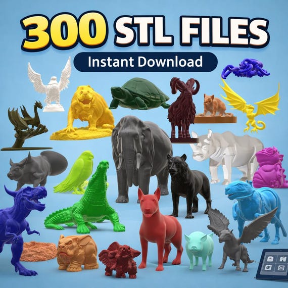 300 Animal STL Files – Safari, Zoo & Jungle 3D Print Models (Digital Download)