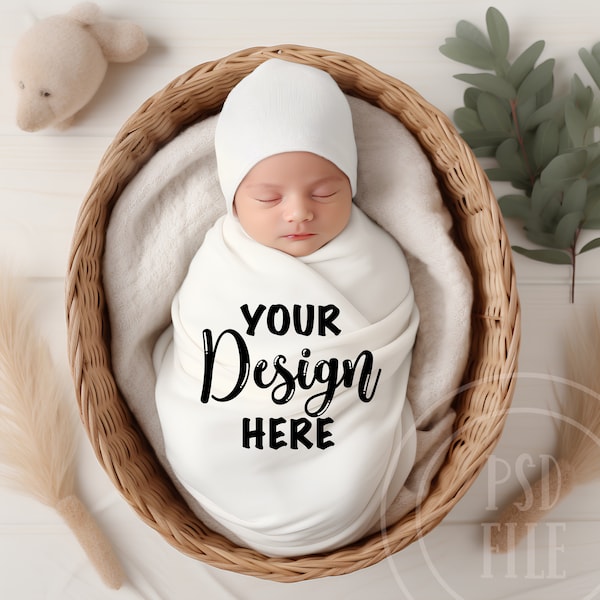 PSD Baby Swaddle Blanket Mockup, PSD Smart Object, Swaddle Mock-up, White Plain Blank Swaddle Mockup, Add Your Design, Overlay Mockup