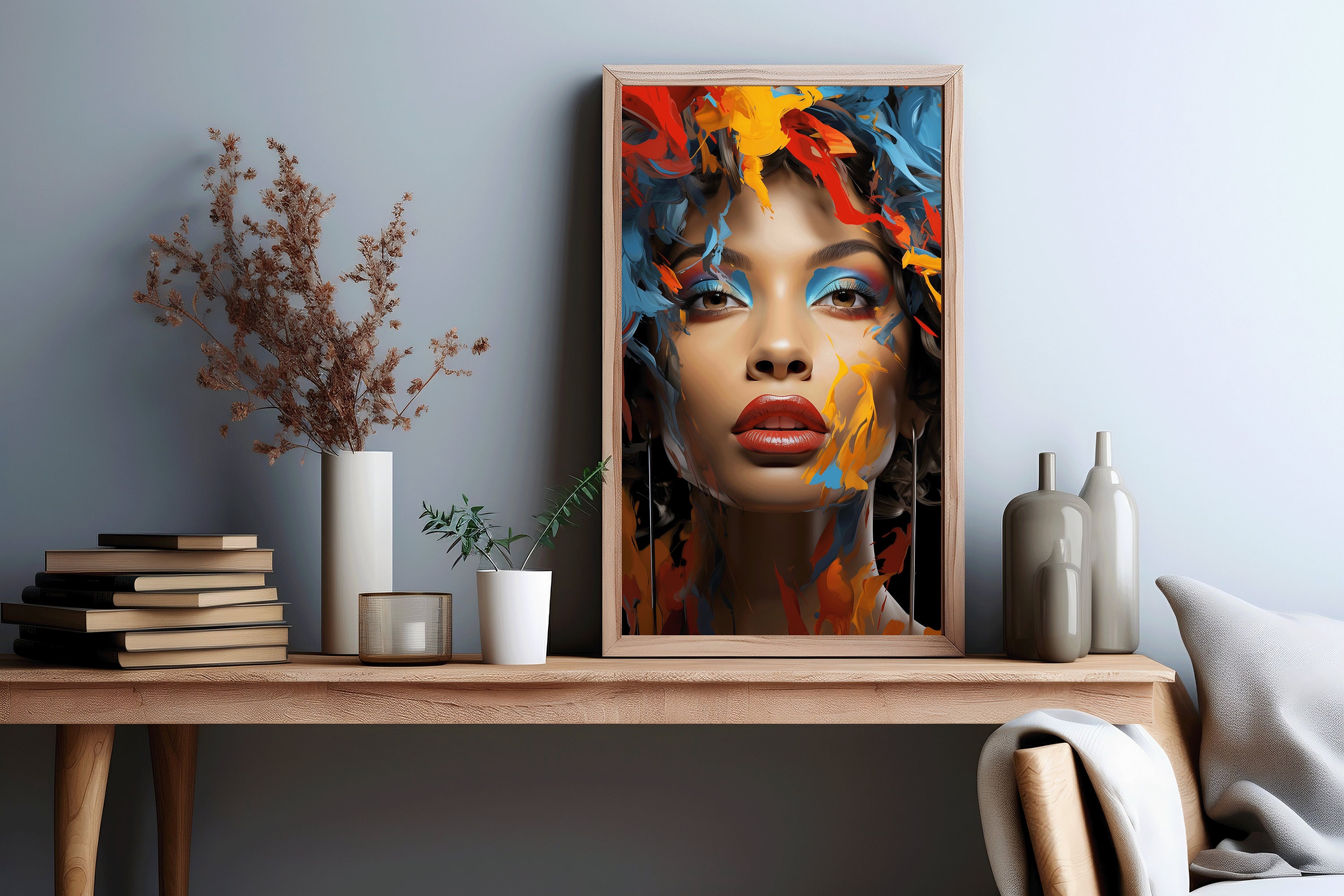 Colorful Woman Portrait Woman Face Wall Art Print Girl Poster Home ...