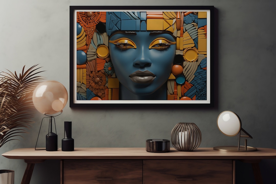 Egyptian Goddess Mosaic Style Woman Portrait Mosaic Girl Art Etsy