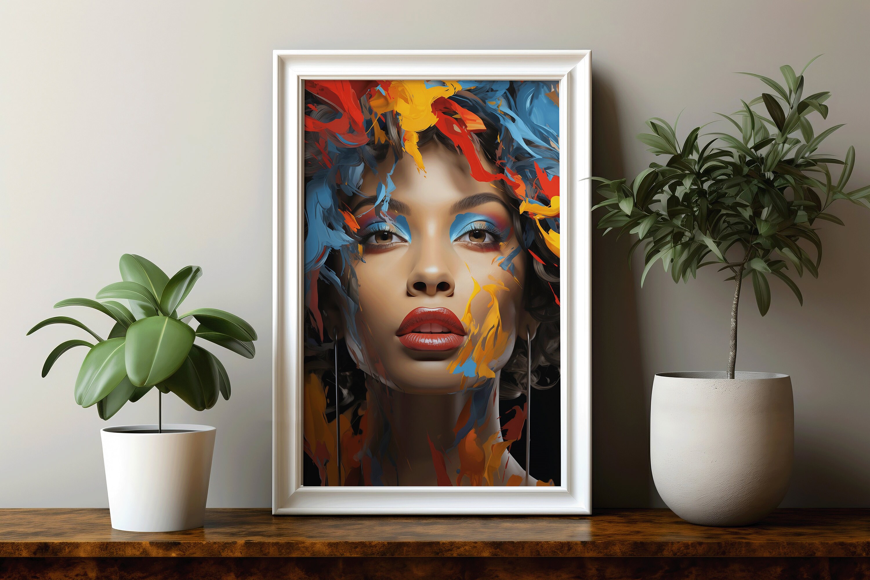 Colorful Woman Portrait Woman Face Wall Art Print Girl Poster Home ...