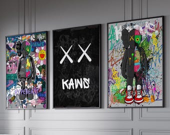 Set Of 3, Hypebeast Toys, Graffiti Hypebeast Poster, Hypebeast Sneaker, Sneaker Prints, Printable KAWS Poster, Digital Download