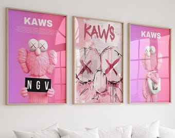 Pink Hypebeast Figure Poster, Printable Minimalist Hypebeast Decor, Set Of 3, KAWS Graffiti, Hypebeast Figure, Digital Download