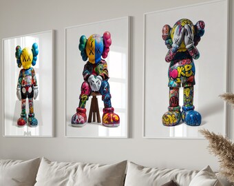 Set Of 3, Graffiti Hypebeast Poster, Hypebeast Toys, Hypebeast Sneaker, Sneaker Prints, Printable KAWS Graffiti Poster, Digital Download