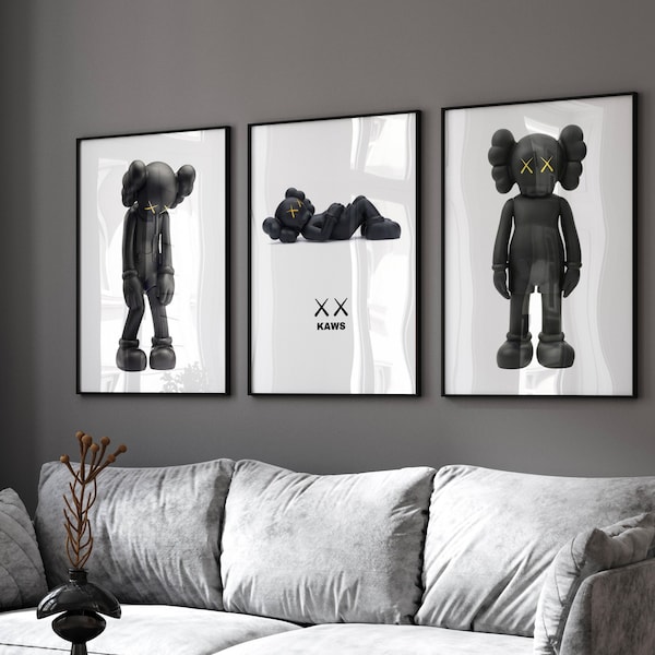 Lot de 3 affiches KAWS, impression minimaliste Hypebeast Kaws, impression affiche Kaws, art mural Kaws, graffiti Kaws, téléchargement numérique