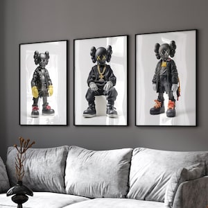 Juego de 3 pósteres de KAWS, póster minimalista imprimible con figura de Hypebeast Kaws, impresión de póster de Kaws, arte mural de Kaws, descarga digital de grafiti de Kaws.