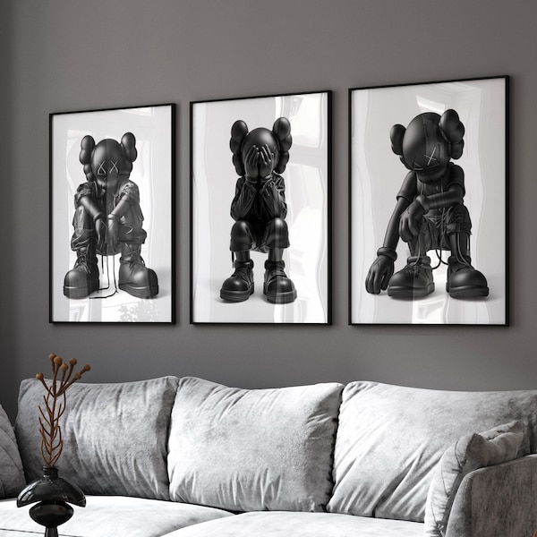 Printable Kaws Poster Set: Black Graffiti Hiphop Style Hypebeast Figure Wall Art (Digital Download)