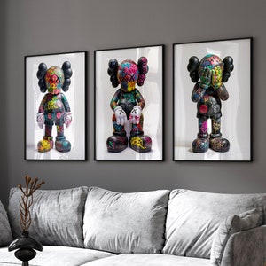 Kaws poster print, Set of 3, Kaws wall art, Hypebeast Figure, Graffiti, Hypebeast Decor, Graffiti Print, Kaws canvas, Digital Download