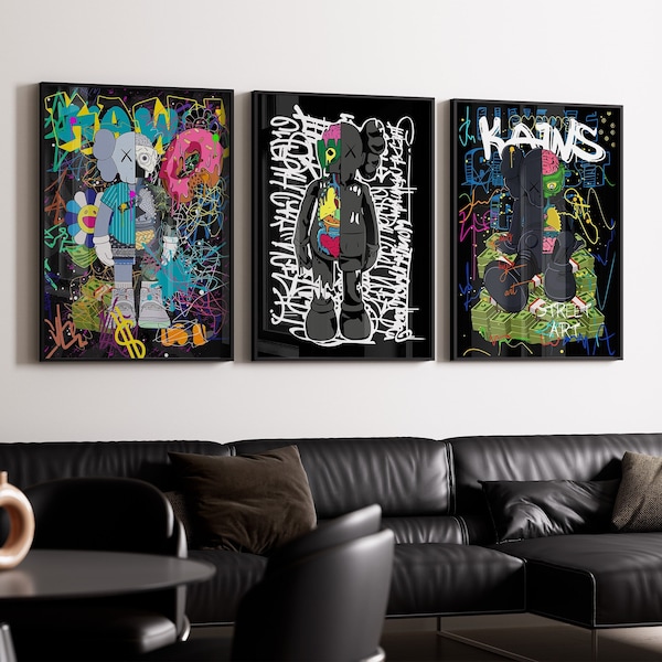 KAWS Poster Set of 3, Printables Minimalist Hypebeast Kaws Figure Poster, Kaws Poster Print, Kaws Wall Art, Graffiti Kaws, Digital Download