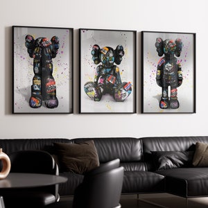 Conjunto de pôsteres Kaws de 3, pôster minimalista Hypebeast Kaws para impressão, pôster Kaws Printed, arte de parede Kaws, grafite Kaws, download digital