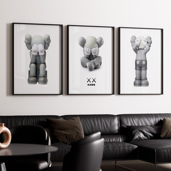 KAWS Poster Set of 3, Printables Minimalist Hypebeast Kaws Figure Poster, Kaws Poster Print, Kaws Wall Art, Graffiti Kaws, Digital Download