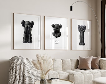 Set di 3 poster Kaws, poster minimalista Hypebeast Kaws, stampa poster Kaws, arte murale Kaws, graffiti Kaws, download digitale