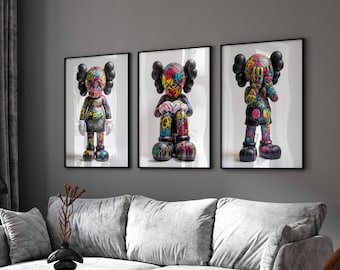 Kaws Poster Print, Set of 3, Hypebeast Figure, Graffiti, Sneaker, Hypebeast Toys, Kaws picture, Kaws graffiti wall art, Digital Download