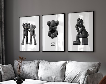 KAWS Poster Set of 3, Printables Minimalist Hypebeast Kaws Figure Poster, Kaws Poster Print, Kaws Wall Art, Graffiti Kaws Digital Download