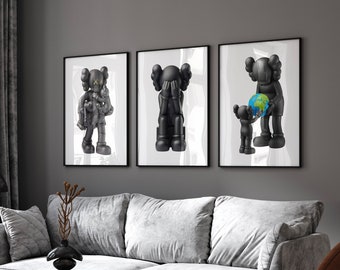 KAWS Poster Set di 3, Stampabili Minimalista Hypebeast Kaws Figura Poster, Stampa Poster Kaws, Kaws Wall Art, Graffiti Kaws, Download digitale