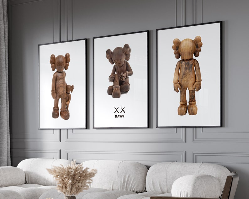 KAWS Poster, Set of 3 Printables Wooden Kaws Figure Poster, Kaws ...