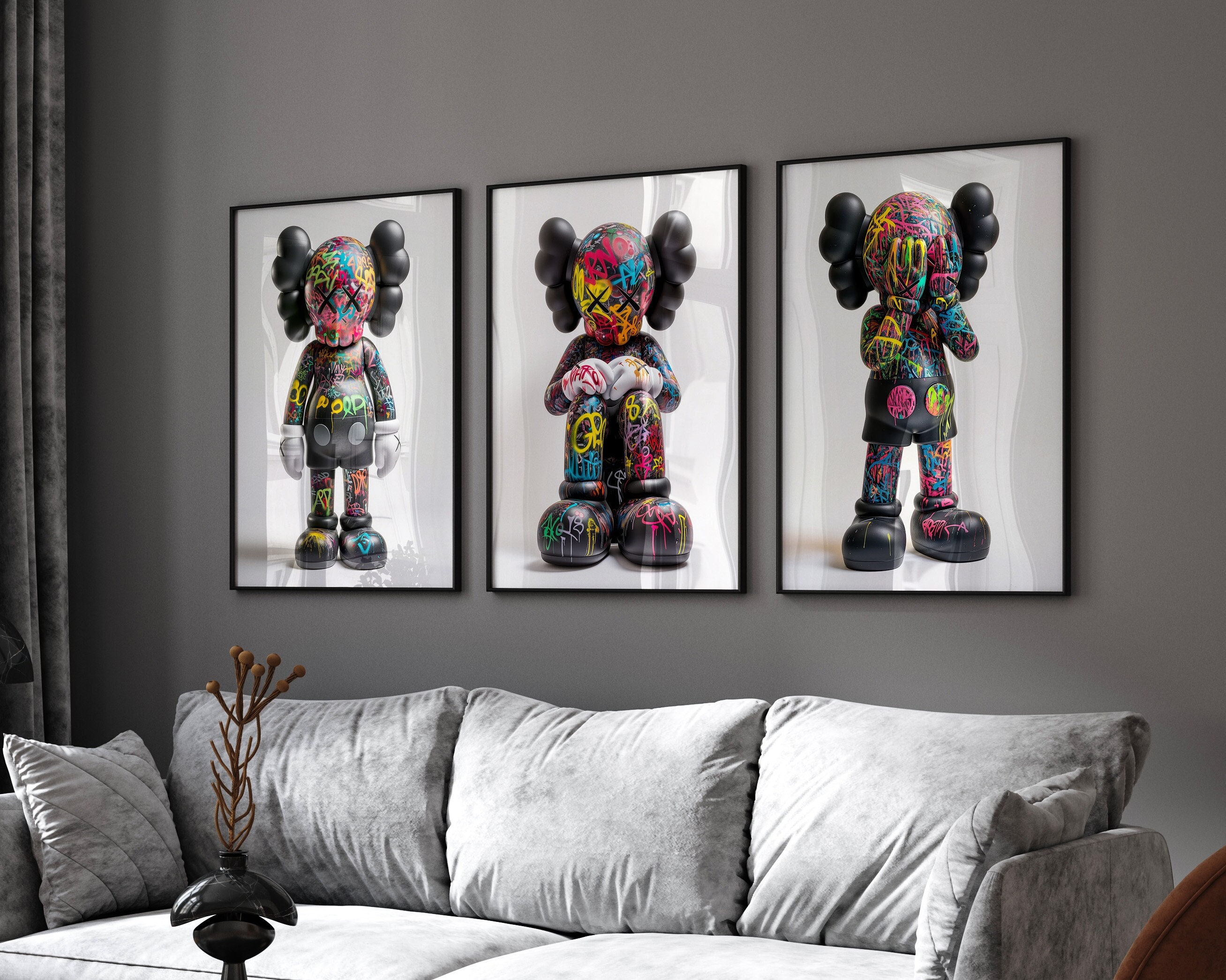 Kaws Poster Print, Set of 3, Hypebeast Figure, Graffiti