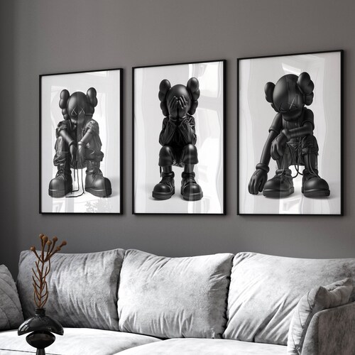 Ensemble d'affiches imprimables de Kaws : oeuvre d'art murale Hypebeast style graffiti noir hiphop (téléchargement numérique)