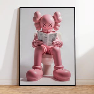 Cartel de Kaws, impresión de Kaws, arte de pared de Kaws Hypebeast, cartel de regalo de Kaws, Pink Kaws, Pink Kaws Toilet, cartel de baño Pink Kaws, descarga digital