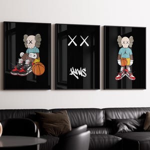 Kaws poster, Kaws print, Kaws wall art, Kaws poster set of 3, Kaws art, Hypebeast decor, Basketball Kaws, Kaws gift poster digital download