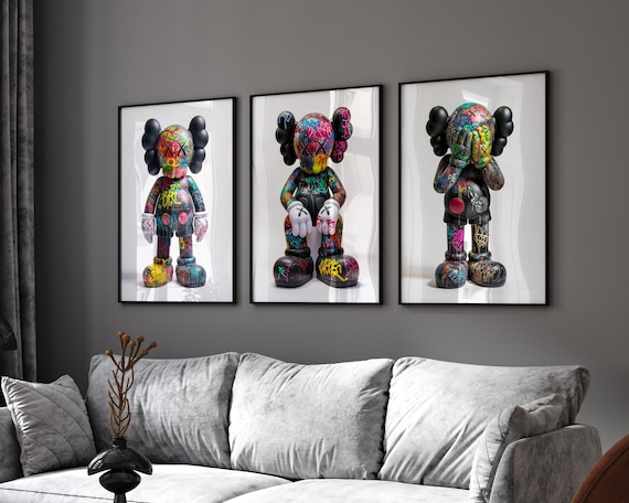 Printable Kaws Poster Set: Black Graffiti Hypebeast Figure