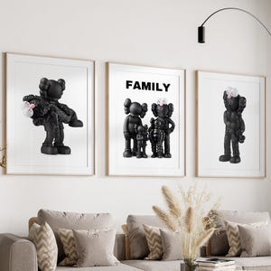 Kaws poster, Kaws print, Kaws wall art, Kaws poster set of 3, Kaws art, Hypebeast decor, Black Kaws Family Poster, gift, digital download