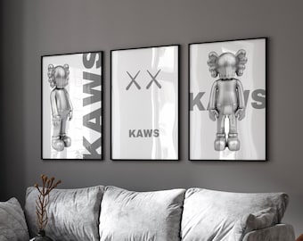 Hypebeast Siver Poster, Hypebeast Toys, Sneaker Prints, Hypebeast Sneaker, Printable Silver KAWS, Graffiti Poster, Set Of 3 Digital Download