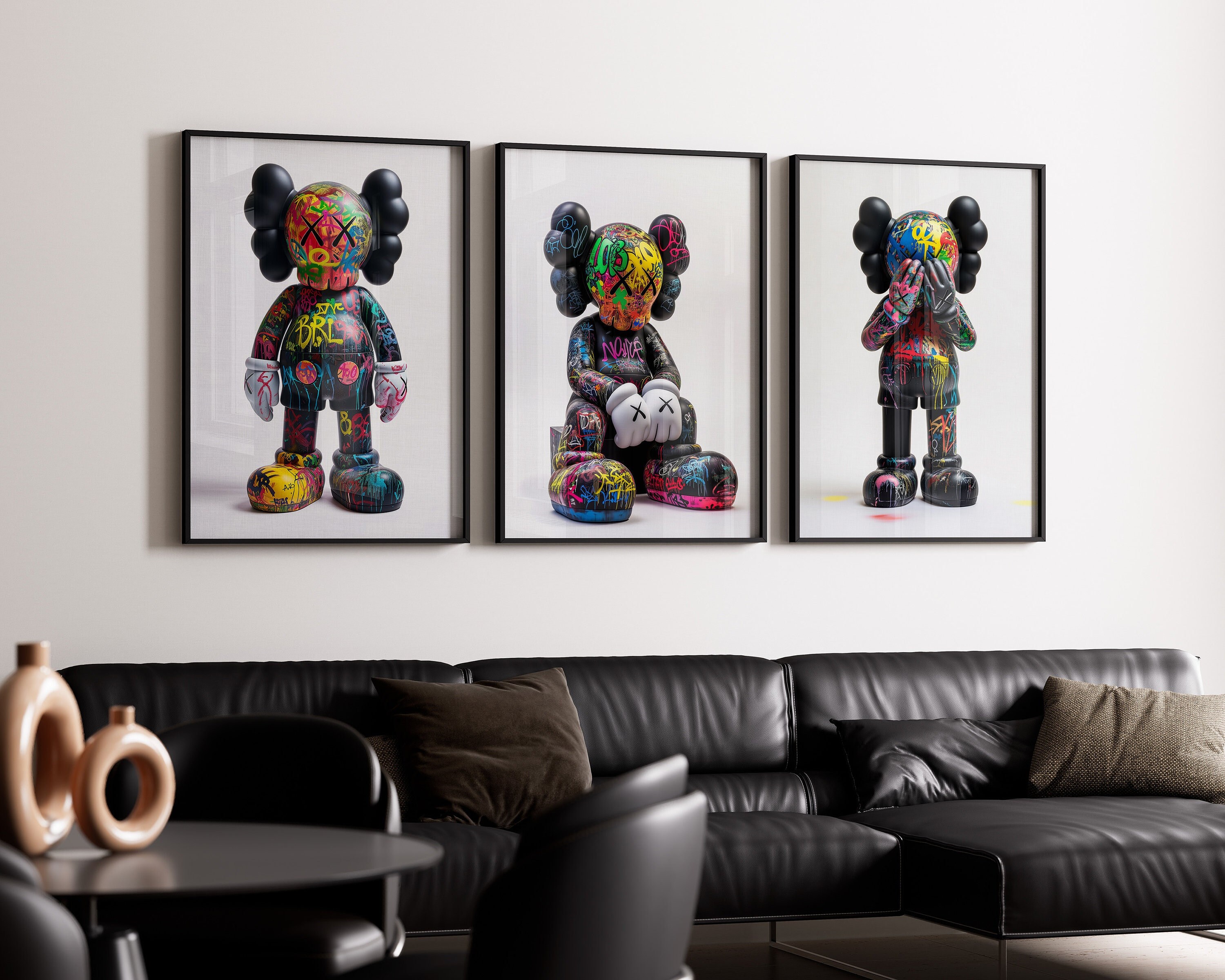 Kaws Poster Print, Set of 3, Hypebeast Toys, Kaws figure, Graffiti, Hypebeast Room Decor, Graffiti Print, Kaws canvas, Digital Download