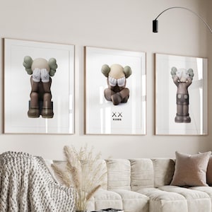 Kaws poster, Kaws print, Kaws wall art, Kaws poster set of 3, Kaws art Hypebeast decor, Brown green kaws, Kaws gift poster, digital download