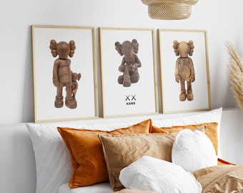 KAWS Poster, Set of 3 Printables Wooden Kaws Figure Poster, Kaws Hypebeast Decor, Hypebeast Kaws Wall Art, Digital Download