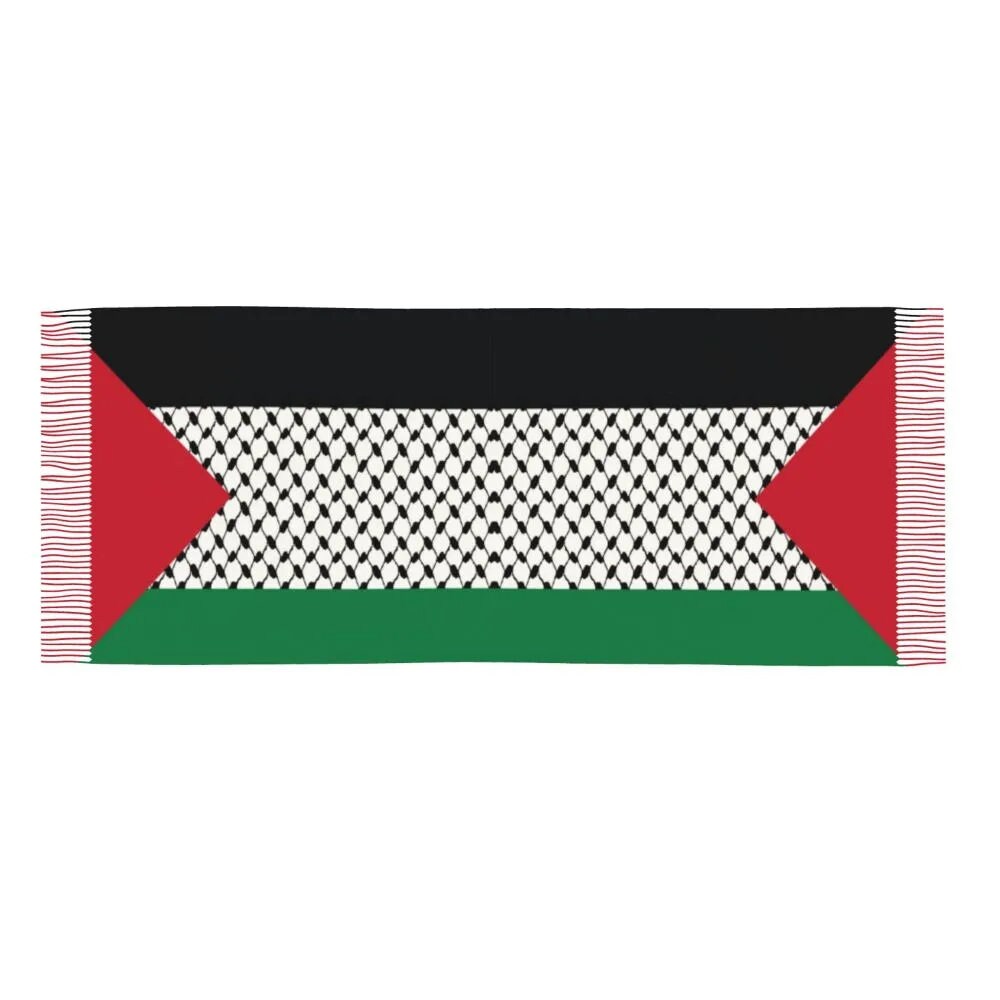Mens Scarves Palestine Scarf 53 Inch - Traditional Keffiyeh Pattern Polyester Satin Scarf With Tassels Ethnic Satin Scarf With Tassels
