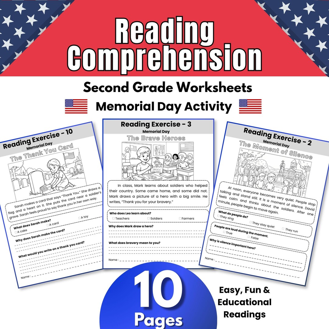 Memorial Day 2nd Grade Reading Comprehension Worksheets: 10 Printable ...