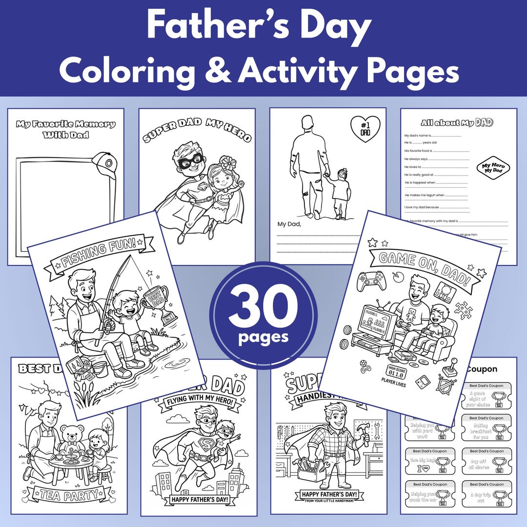 Father's Day Coloring Pages, Printable Activity Book for Kids, All ...