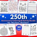 USA 250th Anniversary Coloring Activity Bundle, Kids Patriotic Printable Pages, 4th of July Games