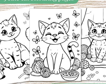 5 Printable Cute Cat Colouring Sheets, Animal Designs for Kids and Adults, Instant Download, Fun & Relaxing Activity, Party favours