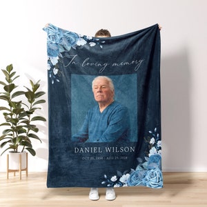 Personalized Memorial Blankets With Pictures, Memorial Gifts Loss of Father Blankets, Hug From Heaven Gifts In Loving Memory Blankets ME18
