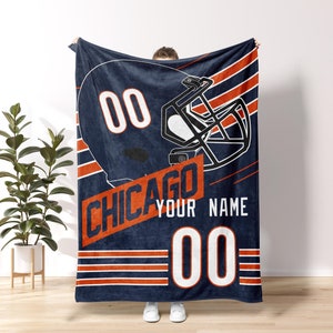 Chicago Football Personalized Blanket,Retro Chicago Bear Football Blanket , Chicago Bear Fan Gift , Sunday Football FVA12