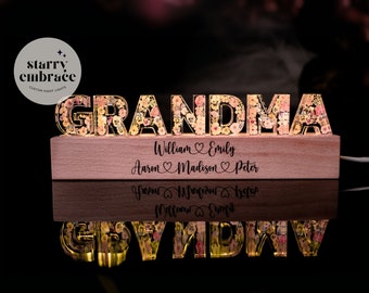 Customized Flower Printed LED Light, Night Light, CustomFlower Family Night Light, Birthday, Mother's Day Gift for Grandma Mom F34