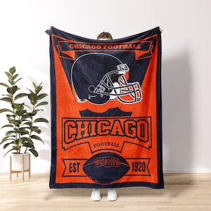 Chicago Football Personalized Blanket,Retro Chicago Bear Football Blanket , Chicago Bear Fan Gift , Sunday Football FVE12