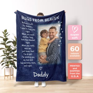 Personalized Memorial Blanket, A Hug From Heaven Blanket, Memorial Custom Photo Blanket, Remembrance Gift Fathers Day gift Gift for dad ME28