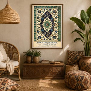 Mughal Tile Poster, Digital Download Art Featuring Palace Design