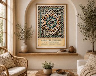 Syrische Mosaikfliesenkunst, islamischer geometrischer Druck, Damaskus-Poster, levantinisches Dekor (Digitaler Download)